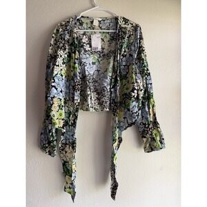 NWT H&M Floral‎ Tie-Front Blouse Blue and Green Woman's Size Large